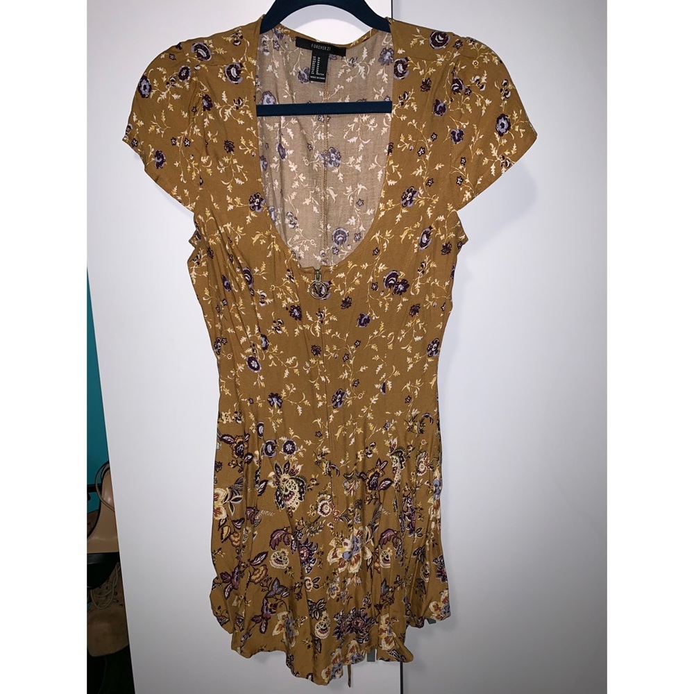 Mustard Floral Zip-Up Romper